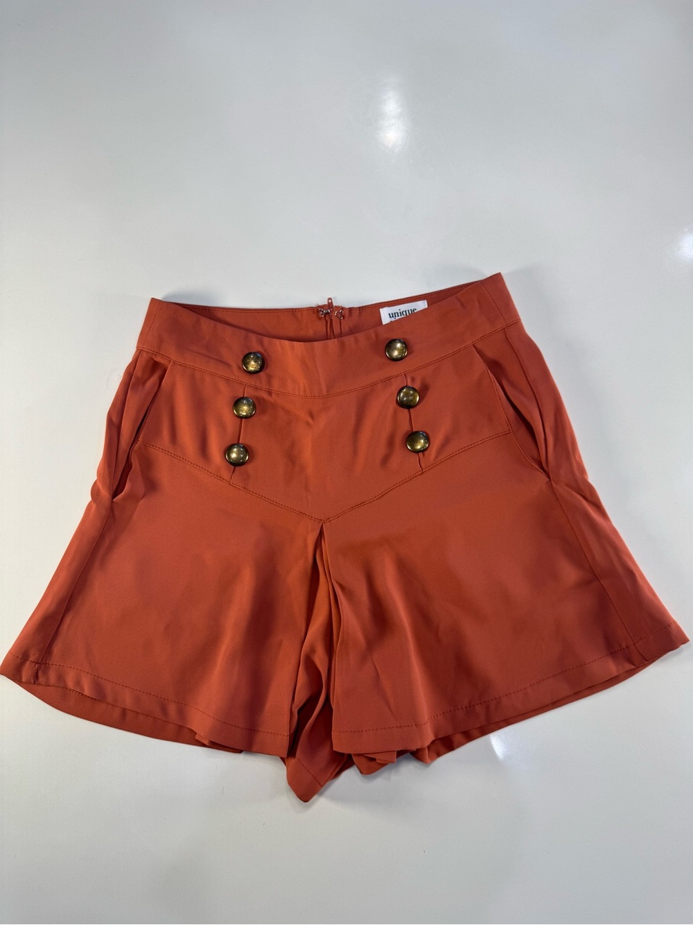 Nique Rust Orange Sailor-Button High Waist Women’s Shorts